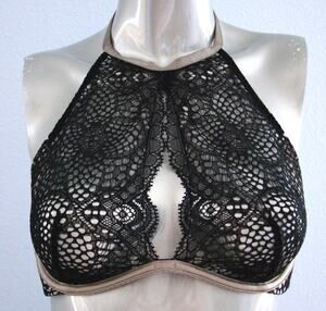 Victoria's Secret NWT Very Sexy Black Crochet Lace Unlined High Neck Bra 32C